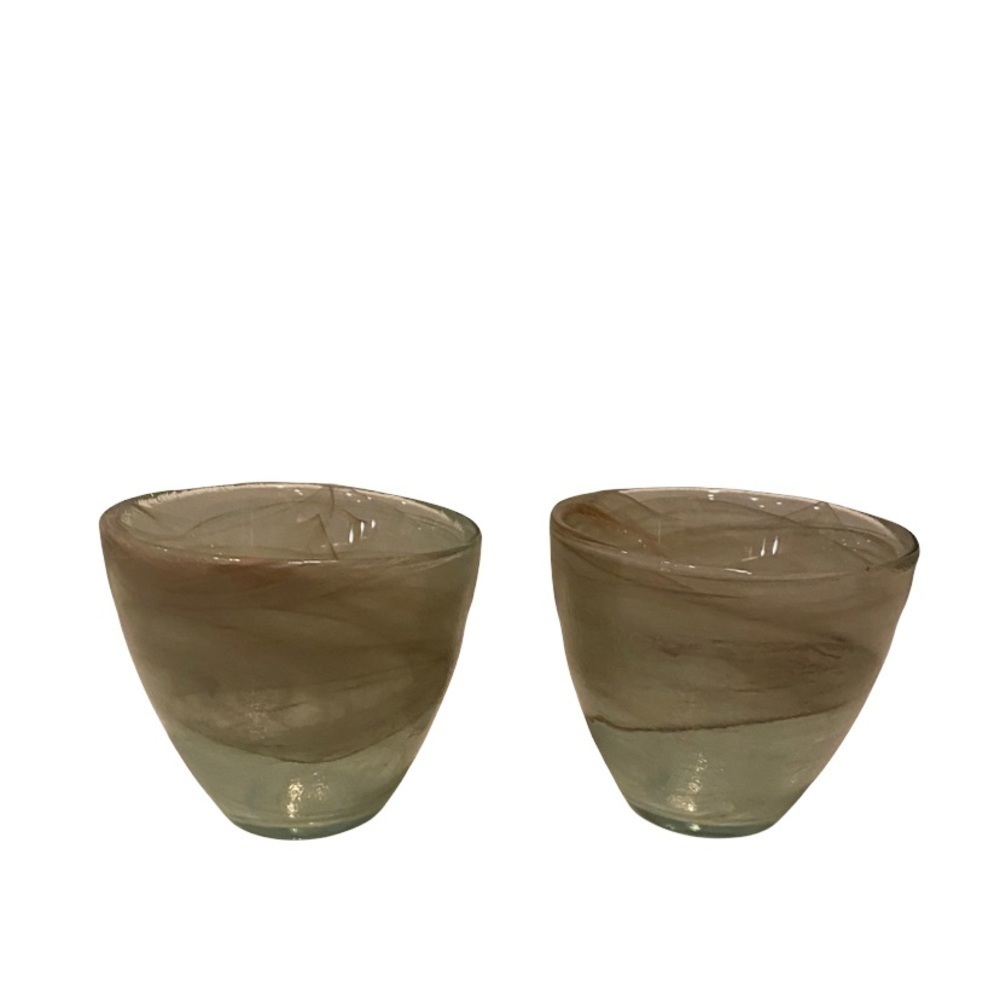 Eco Glass Recycled RARE Art Glass Bowl.  Made in Spain. White Clear/Brown Swirl